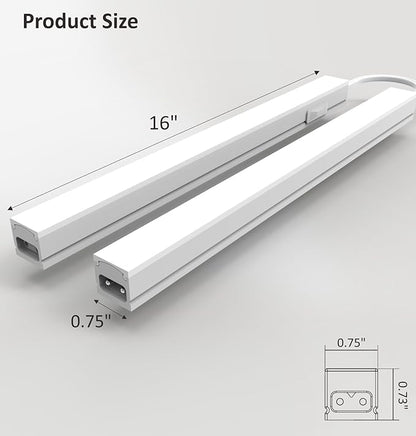 Under Cabinet Lighting Plug in, 16 Inch 2 Pcs, Linkable AC120V 3CCT 3000K/4000K/5000K Ultra Slim, LED Under Cabinet Lights for Counter Light, Kitchen, Shelf, Sink, Workshop, Desk, White