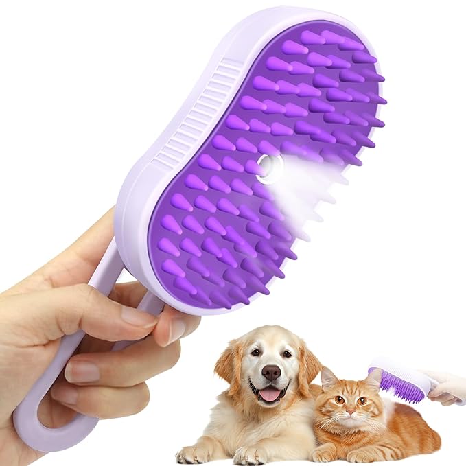 Cat Steam Brush,4 in 1 Rechargeable Pet Steam Brush for Cats and Dog,Anti-Static Cat Spray Brushes, Massage, Cleaning, Shedding and Combing for Long and Short Hair Cats and Dogs-Mewly Pet