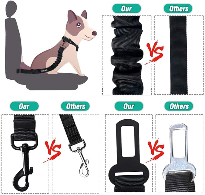 COOYOO Dog Seat Belt, Durability Retractable Dog Car Harness Adjustable Dog Seat Belt for Vehicle Nylon Pet Safety Seat Belts Heavy Duty & Elastic (1 Pack Black)-Mewly Pet