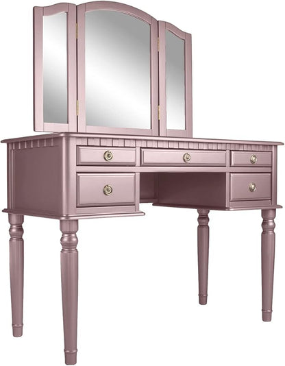BOBKONA PDEX- Croix Collection Vanity Set With Stool, Rose Gold