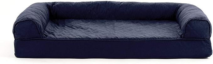 Furhaven Cooling Gel Dog Bed for Medium/Small Dogs w/ Removable Bolsters & Washable Cover, For Dogs Up to 35 lbs - Quilted Sofa - Navy (Blue), Medium-Mewly Pet