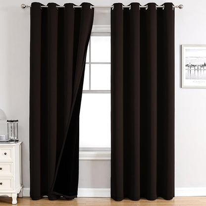 ChrisDowa 100% Blackout Curtains for Bedroom with Black Liner, 2 Thick Layers Total Blackout Thermal Insulated Grommet Window Curtains 2 Panels Set (Brown, 52 x 84 Inch)