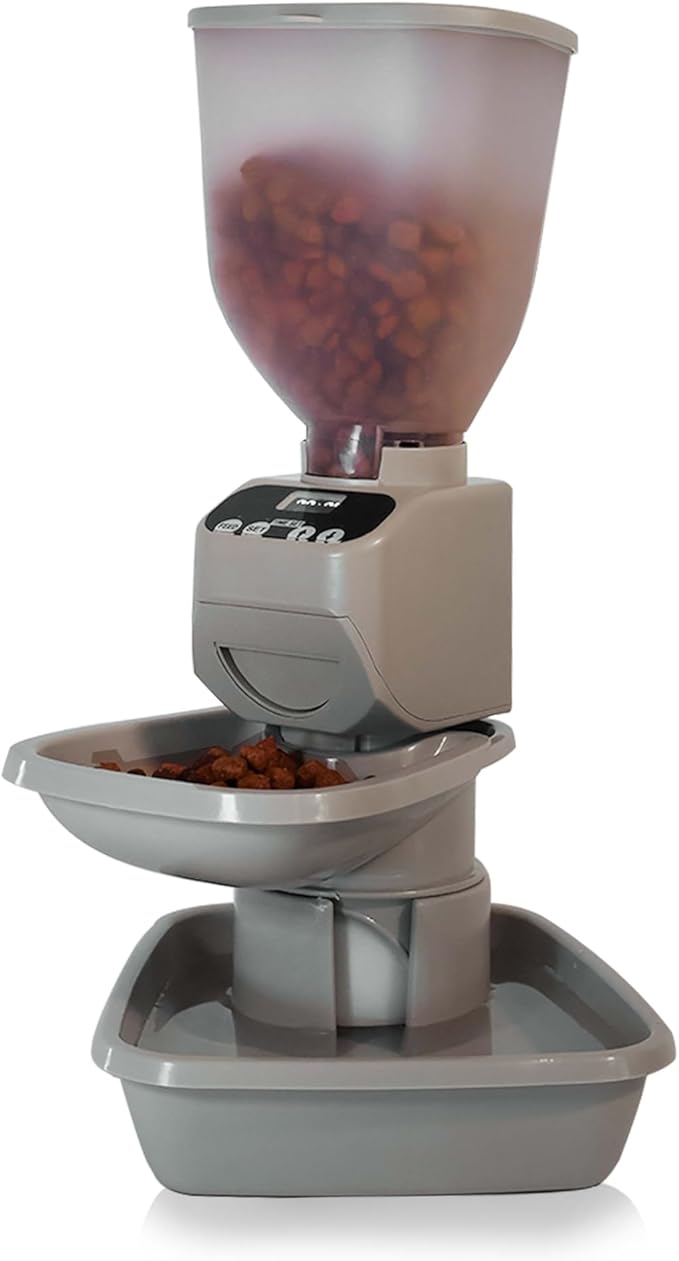 Automatic Dog & Cat Food Feeder with Water Dispenser – Smart Pet Feeder with Portion Control, OLED Display, Anti Jam Design, Battery Operated Dispenser for Medium/Large Pets - Taupe-Mewly Pet