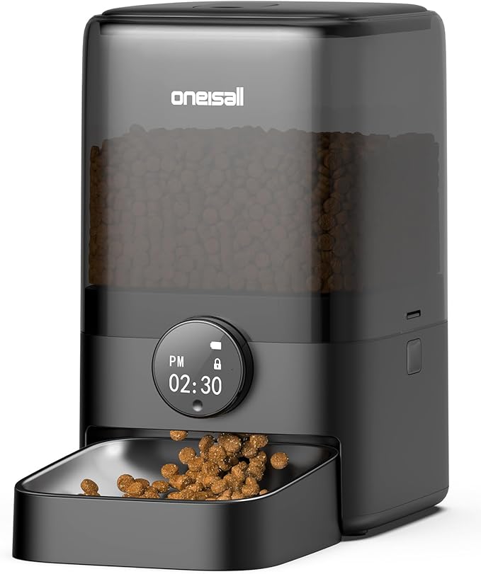 oneisall Automatic Cat Feeder for Large Kibble and Snacks, 20 Cups/5L Timed Pet Feeder for Cats Indoor, Programmable Dry Food Dispenser (Black)-Mewly Pet