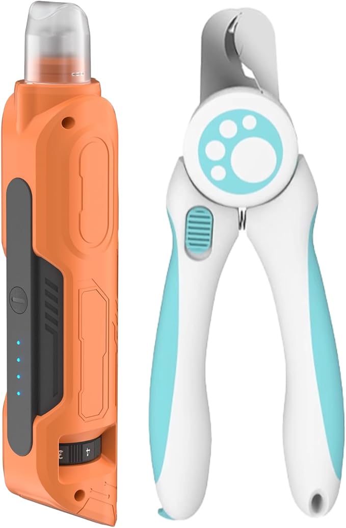 PAPIFEED High Torque Dog Nail Grinder Quiet - 6-Speed Adjustable Pet Nail Trimmer with 2 LED Lights & Dust-Proof Cover, Powerful Motor for Large/Medium/Small Dogs & Cats, Rechargeable - Orange Kit-Mewly Pet