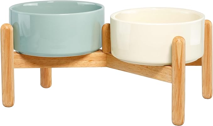 Wordcam Elevated Ceramic Dog Bowls,Raised Dog Dish with Stand,Pet Food and Water Feeding Bowls for Small Medium Dogs(6.5''Tall-28 Oz-3.6 Cups)-Mewly Pet