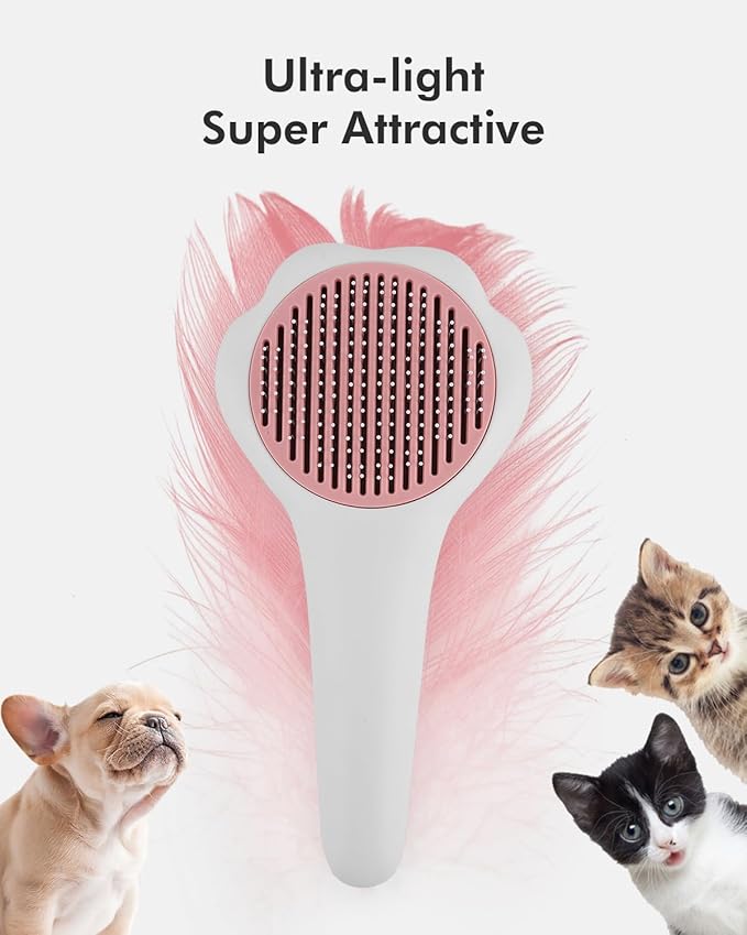 Cat Brush with Release Button Self-Cleaning and Skin-Friendly Grooming and Shedding Tool for Long and Short Haired Cats & Dogs, 140° Comb Teeth, Removes Loose Undercoats and Promotes Healthy Fur-Mewly Pet