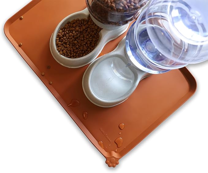 Hoki Found Large Silicone Non Slip Pet Feeding Mats - Waterproof Dog Cat Bowl Mats - Caramel-Mewly Pet
