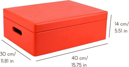 XL Red Wooden Box Storage with Hinged Lid | 15.8 x 11.8 x 5.5 inches (+-0.5) | with Handles | Gift Box Storage Document | Product NOT Intended for 15 Years OR Below