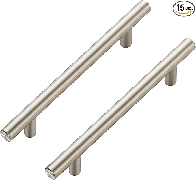 JOY DECOR 15 Pack Cabinet Handles, Brushed Nickel Cabinet Pulls, 5 in Hole Center Kitchen Cabinet Handles, Stainless Steel T Bar Handles for Dresser Drawers