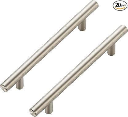 JOY DECOR 20 Pack Cabinet Handles, Brushed Nickel Cabinet Pulls, 5 in Hole Center Kitchen Cabinet Handles, Stainless Steel T Bar Handles for Dresser Drawers
