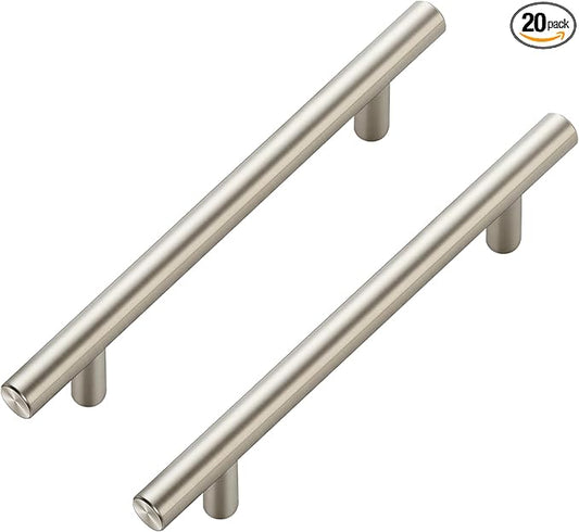 JOY DECOR 20 Pack Cabinet Handles, Brushed Nickel Cabinet Pulls, 5 in Hole Center Kitchen Cabinet Handles, Stainless Steel T Bar Handles for Dresser Drawers