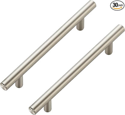 JOY DECOR 30 Pack Cabinet Handles, Brushed Nickel Cabinet Pulls, 5 in Hole Center Kitchen Cabinet Handles, Stainless Steel T Bar Handles for Dresser Drawers