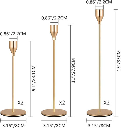 Denique Metal Gold Taper Candle Holder Set of 6 PCS for Table Centerpiece, Gold Candlestick Holders for Home Decor, Wedding, Dining, Party, Fits 3/4 inch Thick Candle&Led Candles