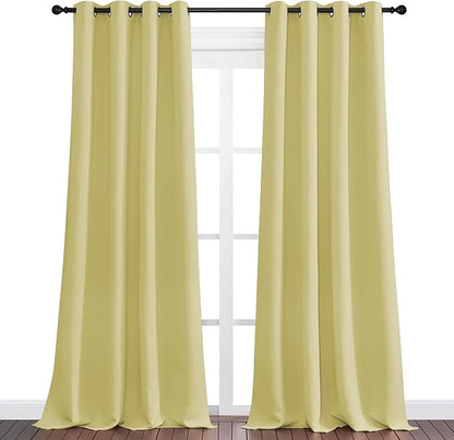 NICETOWN Paler Yellow Blackout Curtains 120" Long for Office, Dining Room, Guest Room, 55" Wide, 2 Pieces, Sound Reducing Heat and Cold Block Curtain Panels for Modern Decorative