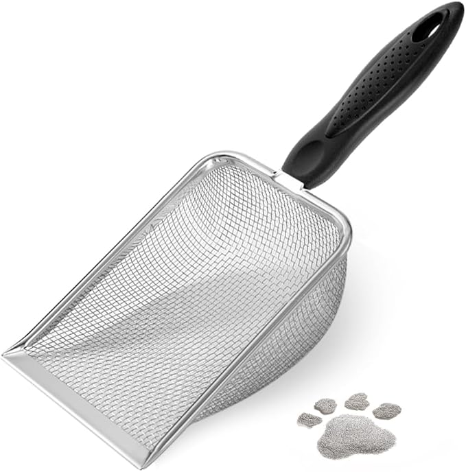 Cat Litter Scoop,Sturdy Litter Cleaner Corner Shovel,Stainless Steel Mesh Litter Shovel,Easy to Clean Reptile Terrarium Sand Waste,Beach Shovel(Black)-Mewly Pet