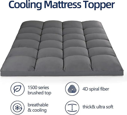 Mattress Topper Queen for Back Pain, Extra Thick Mattress Pad Cover, Plush Pillow Top, Deep Elastic Pocket, Grey, 60"X80"+20"