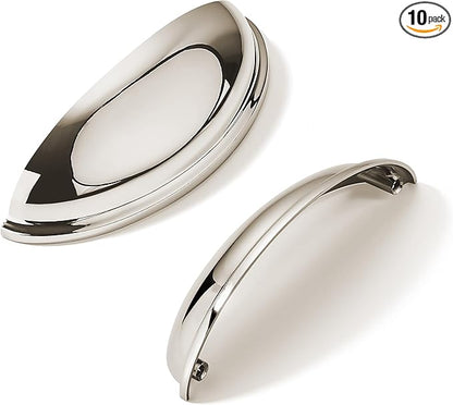 khtumeware 10 Pack 3-3/4" Drawer Pulls Polished Nickel Cabinet Cup Pulls Kitchen Hardware Cabinet Handles Drawer Handles Knobs 3-3/4 inch Hole Center
