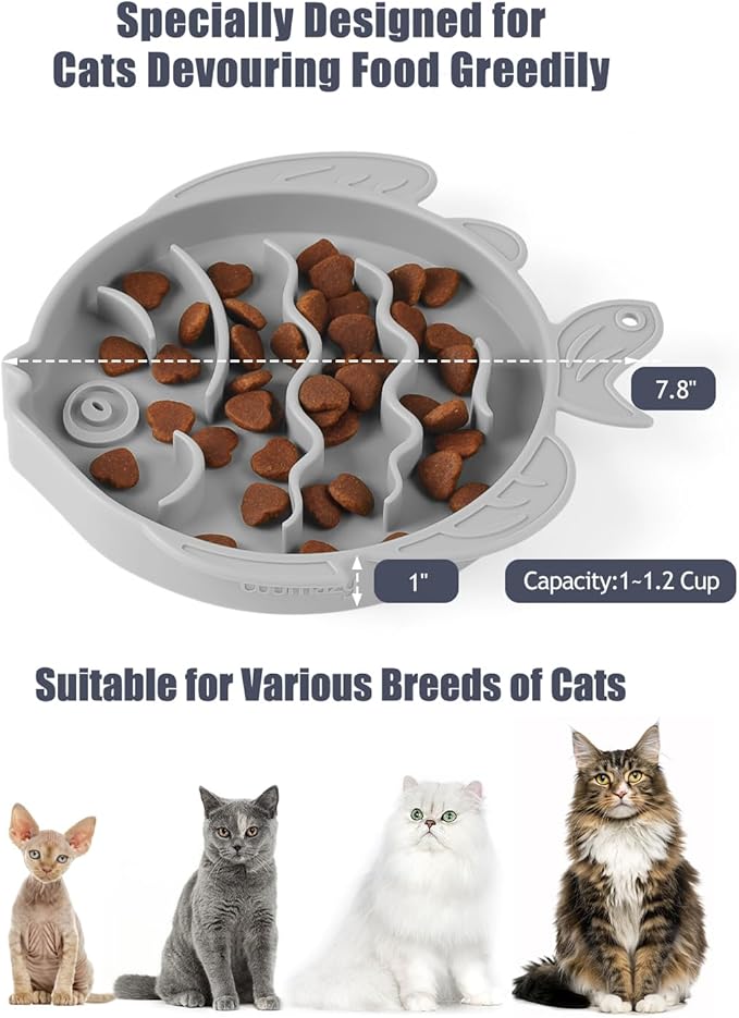 Coomazy 2-in-1 Silicone Slow Feeder Dog Cat Bowls, Interactive Puzzle Toy for Pets Dry/Wet Food Training, Keeps Dogs Cats Busy, Prevents Puppy Kitty Overeating (Smoky Gray, 1.2 Cup)-Mewly Pet