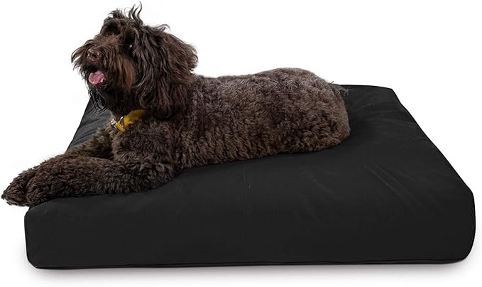 K9 Ballistics Tough Rectangle Pillow Large Dog Bed - Removable Cover, Washable, Durable & Water Resistant Dog Bed Made for Big Dogs 40"x34", Obsidian Black-Mewly Pet