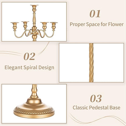 Sziqiqi Gold Floor Candelabra Candle Holder for Centerpiece - Tall 5 Arm Candlesticks Holders Metal Taper Candle Holder for Table Floral Centerpieces for Wedding Party Banquet