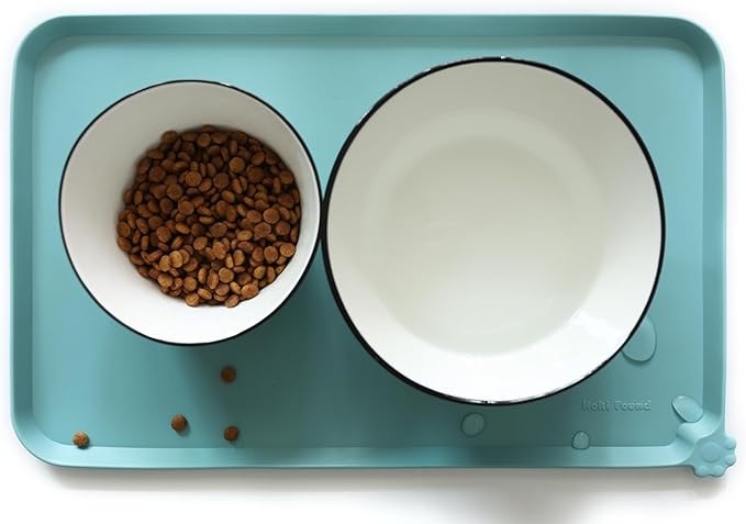 Hoki Found Silicone Non Slip Pet Food Mats - Dog Cat Bowl Placemats - Waterproof for Carpet - Light Turquoise-Mewly Pet