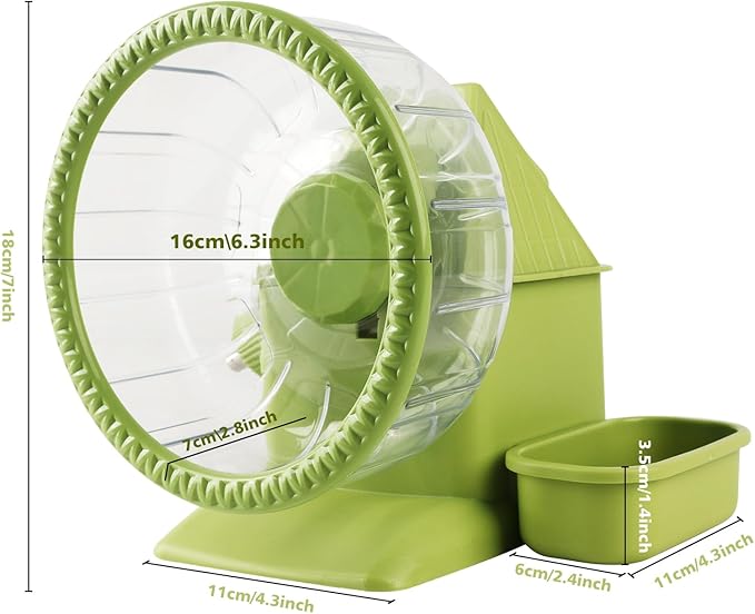 4 in 1 Silent Large Hamster Wheel Multifunctional Hamster Running Wheel Quite Running Spinner Wheel Accessories with Food Bowl Water Bottle for Hamsters Dwarf Gerbil (Green)-Mewly Pet