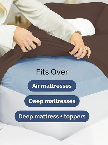 Extra Deep Full Sheet Set - 6 Piece Breathable and Cooling Sheets - Hotel Luxury Bed Sheets Set - Easy & Secure Fit - Soft, Wrinkle Free and Comfy Sheets Set - Brown Sheet Set with Extra Deep Pockets