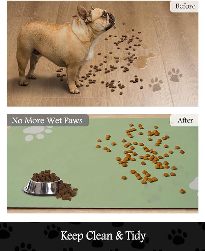 Pet Feeding Mat-Absorbent Dog Mat for Food and Water Bowl-No Stains Quick Dry Water Dispenser Mat-Dog Accessories Pet Supplies-Bowl for Messy Drinkers（Green,23"x34"-Mewly Pet