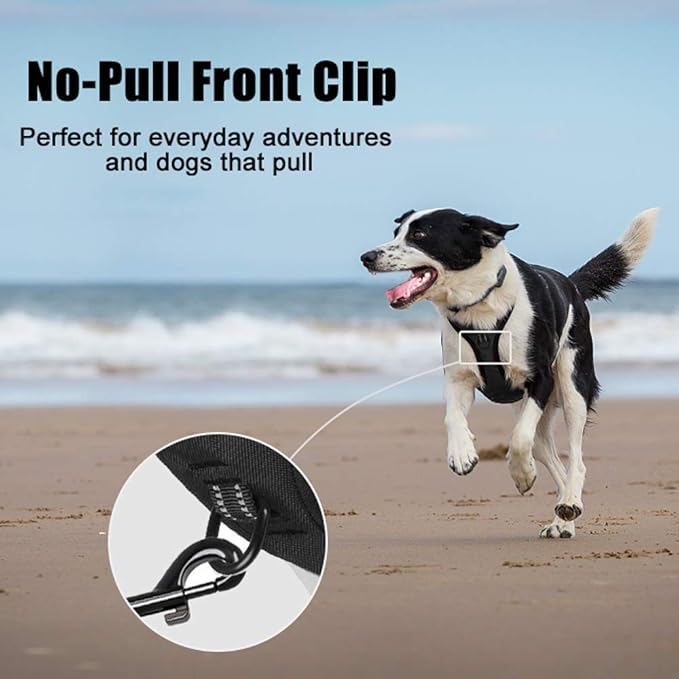 PoyPet No Pull Dog Harness, Reflective Comfortable Vest Harness with Front & Back 2 Leash Attachments and Easy Control Handle Adjustable Soft Padded Pet Vest for Small to Large Dogs (Black,XL)-Mewly Pet
