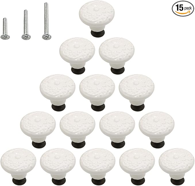 HUAMULAN 15 PCS Cabinet Knobs Glossy Ceramic Dresser Mushroom Table Drawer Cupboard Pull Furniture DIY Wardrobe Solid Color Vintage Handle,with 3 Size Mounting Screws