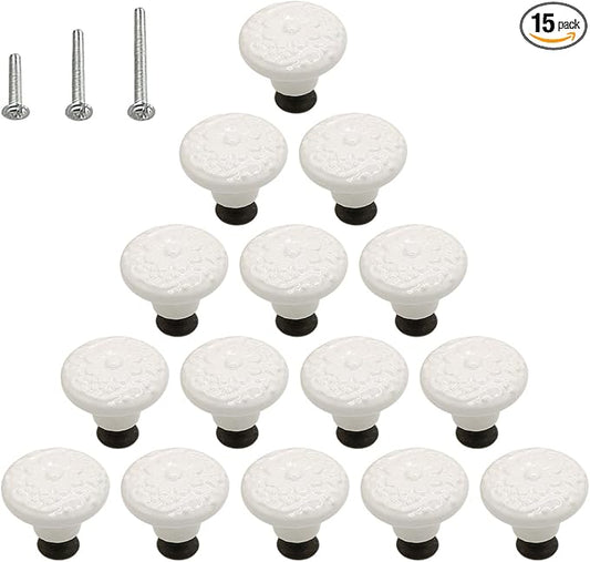HUAMULAN 15 PCS Cabinet Knobs Glossy Ceramic Dresser Mushroom Table Drawer Cupboard Pull Furniture DIY Wardrobe Solid Color Vintage Handle,with 3 Size Mounting Screws