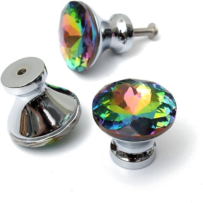 10 Pcs 30mm Silver Plated Base Diamond Shape Crystal Glass Cabinet Knob Drawer Knob Pull Handle Used for Kitchen, Dresser, Door, Cupboard (Multicolor)