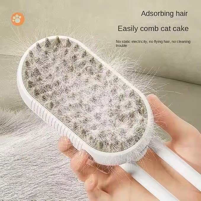 3-in-1 Steam Pet Brush for Cats & Dogs – Self-Cleaning Grooming Comb with Spray Mist, Massage & Shedding, Rechargeable USB, Anti-Static, Foldable Handle (TAN)-Mewly Pet