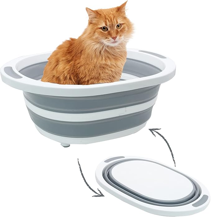 Fhiny Open Cat Litter Box, Small Litter Box for Kittens Low Entry Kitty Potty Pan Foldable Travel Toilet Waterproof for Indoor Small Pet Senior Cats 15.7"×12.5"-Mewly Pet