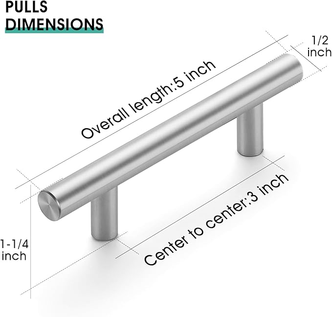 JOY DECOR 5 Pack 5 Inch Cabinet Pulls Kitchen Cabinet Handles with 3 Inch Hole Center Brushed Nickel Cabinet Hardware Stainless Steel Kitchen Drawer Pulls for Cabinets Cupboard, 76mm Hole Centers