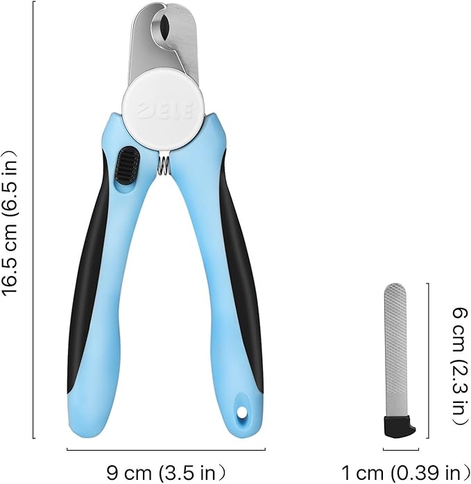 Flexzion Dog Cat Nail Clipper and Trimmer, Pet Toe Claw Scissor Grooming Tool with Stainless Steel Blades File Easy Grip Handle Safety Guard Avoid Overcutting for Small Medium Large Breed Puppy, Blue-Mewly Pet