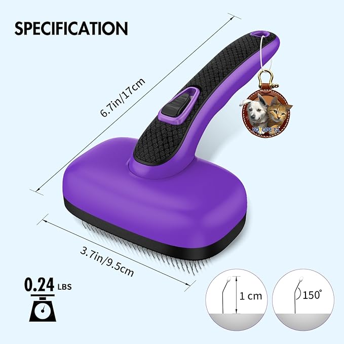 Dog Self Cleaning Slicker Brush for Shedding, Ideal for Short Long Haired Dogs, Including Cat. Removes Loose Fur, Undercoat, Mats, Tangled Hair. Suit for Large Medium Small Animal, Purple-Mewly Pet