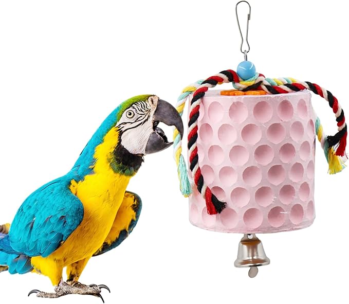 Extra Large Bird Chewing Toy, Parrot Beak Grinding Calcium Stone with Bells, Bird Cage Accessories, Cage Toys for Cockatiel Parakeet Parrot Budgies Rat Hamster Chinchilla Rabbit Bunny African Grey-Mewly Pet