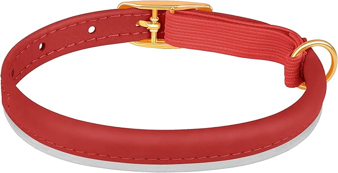 OOPSDOGGY Rolled Leather Cat Collar with Bell - Reflective Kitten Collar with Safety Elastic Strap - Adjustable Small Pet Collars for Boy Girl Cats (Red)-Mewly Pet