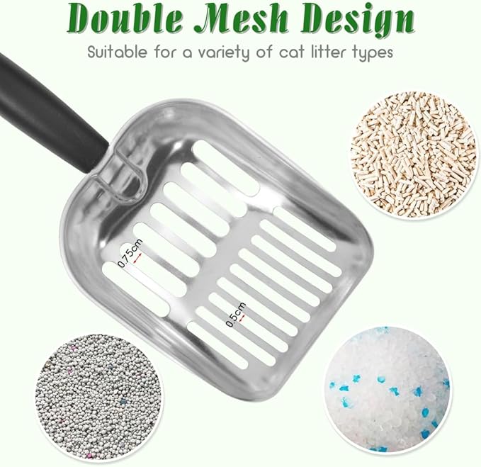 Cat Litter Scoop -Metal Cat Litter Scoop-Sturdy Mesh Scooper - Mesh Shovel-Easy to Clean - Suitable for Cat Litter Box -Black-Mewly Pet