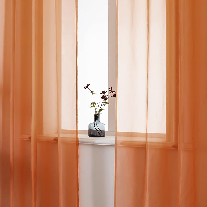 DUALIFE Terracotta Extra Long Curtains for Bedroom 2 Panel Sets Grommet Sheer Curtains for Living Room 52X120 Inches Long 10 FT Rust Burnt Orange Red