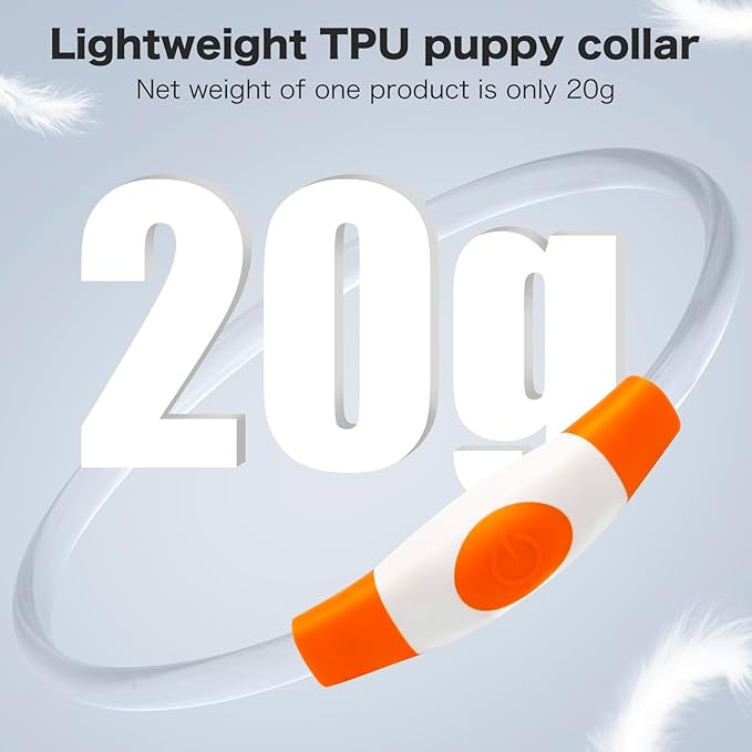BSEEN Light Up Dog Collar - Rainproof LED Dog Collar Rechargeable - TPU Cuttable Glowing Pet Collar for Small Puppies& Cats, Safety Dog Lights for Night Walking& Camping (XS- Orange 40cm)-Mewly Pet