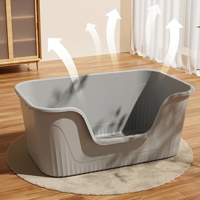 Vealind Jumbo Litter Box, XL Litter Boxes for Big Cats, Extra Large Space, High Sided Litter Pan, Leak-Proof & Anti-Splashing, Easy Clean & Durable (25” * 17” * 13” Grey)-Mewly Pet