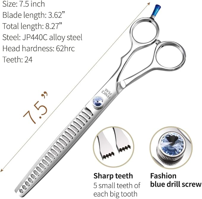 Fenice Professional 7/7.5/8 Pet Grooming Scissors Thinning Cutting Shears for Dog s/Cats Thinning Rate:70-80% (7.5 inch)-Mewly Pet