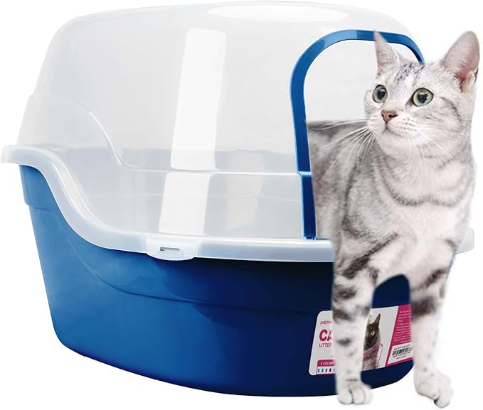 petphabet Covered Litter Box, Jumbo Hooded Cat Litter Box Holds Up to Two Small Cats Simultaneously,Extra Large (Navy Blue)…-Mewly Pet