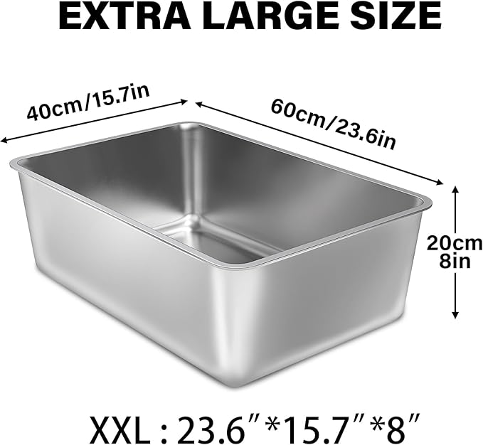 Large Stainless Steel Cat Litter Box-Metal Litter Box for Cats, High Sided Metal Litters Boxes, No Smell, Non Stick, Easy Clean, Odor Proof, Indoor Outdoor-Mewly Pet