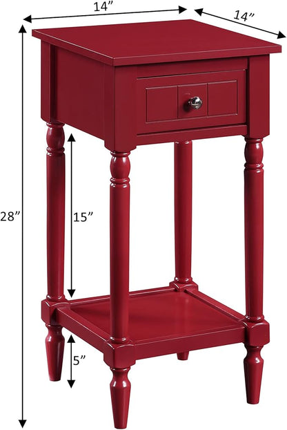 Convenience Concepts French Country Khloe 1 Drawer Accent End Table 14" - Traditional Farmhouse Side Table with Storage Drawer and Shelf for Living Room, Cranberry Red
