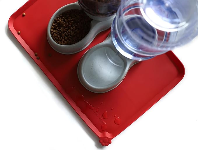 Hoki Found Large Silicone Non-Slip Pet Dog Cat Bowl Mats - Waterproof Dog Cat Food Mats - Classic Red-Mewly Pet