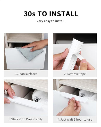 5 Pack 6 inch self Adhesive Cabinet pulls Finger pulls Drawer Pull Stick on Handles Bright White Adhesive Cabinet Handles Finger pulls for cabinets Concealed Edge Seam Flat